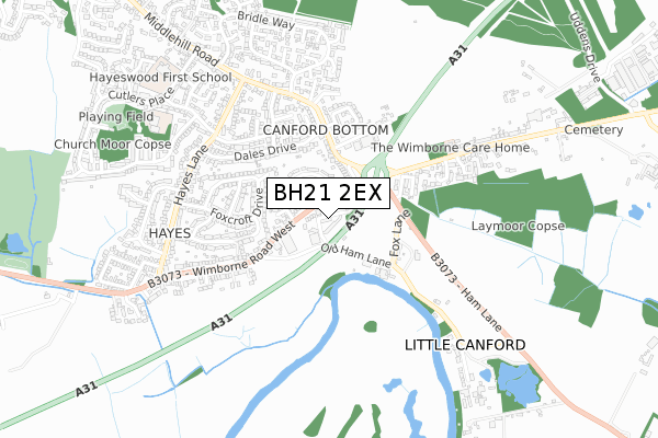 BH21 2EX map - small scale - OS Open Zoomstack (Ordnance Survey)