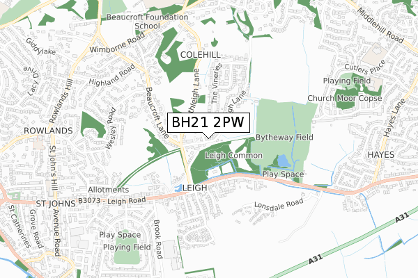 BH21 2PW map - small scale - OS Open Zoomstack (Ordnance Survey)