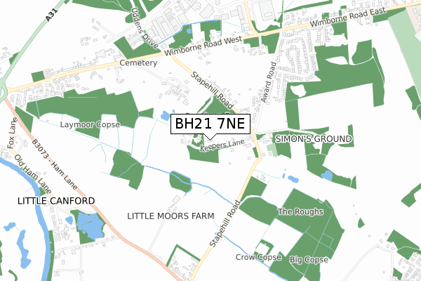 BH21 7NE map - small scale - OS Open Zoomstack (Ordnance Survey)