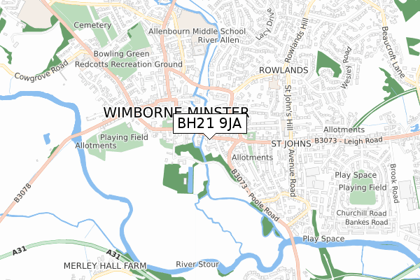 BH21 9JA map - small scale - OS Open Zoomstack (Ordnance Survey)