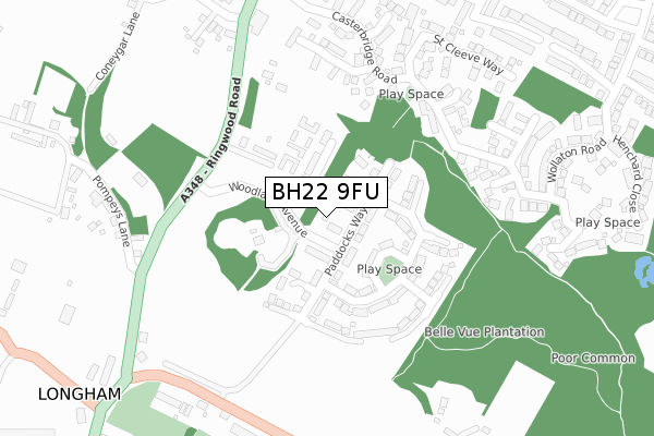 BH22 9FU map - large scale - OS Open Zoomstack (Ordnance Survey)