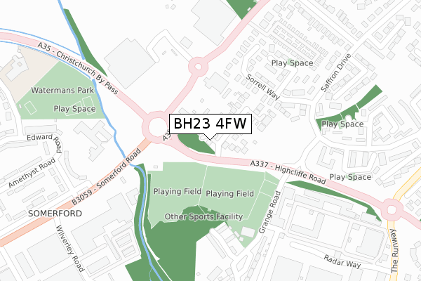 BH23 4FW map - large scale - OS Open Zoomstack (Ordnance Survey)