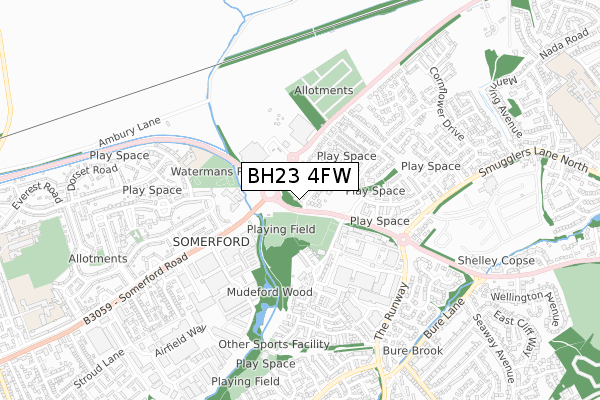 BH23 4FW map - small scale - OS Open Zoomstack (Ordnance Survey)