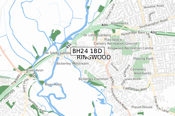 BH24 1BD map - small scale - OS Open Zoomstack (Ordnance Survey)