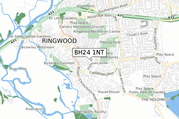 BH24 1NT map - small scale - OS Open Zoomstack (Ordnance Survey)