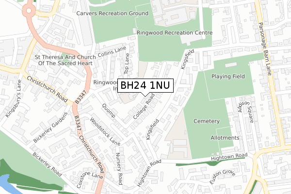 BH24 1NU map - large scale - OS Open Zoomstack (Ordnance Survey)