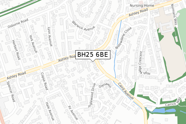 BH25 6BE map - large scale - OS Open Zoomstack (Ordnance Survey)