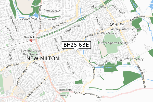 BH25 6BE map - small scale - OS Open Zoomstack (Ordnance Survey)