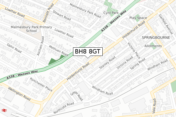 BH8 8GT map - large scale - OS Open Zoomstack (Ordnance Survey)