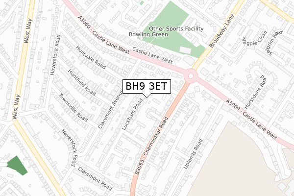 BH9 3ET map - large scale - OS Open Zoomstack (Ordnance Survey)