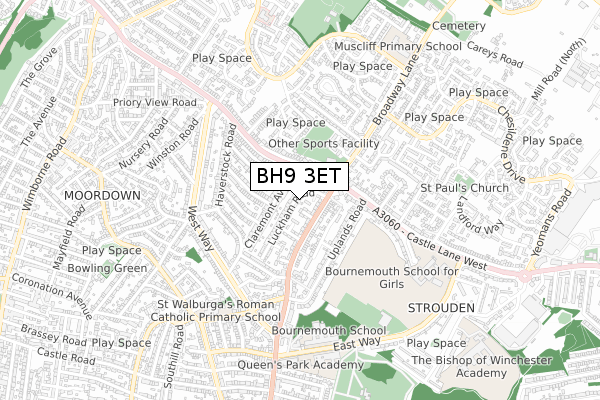 BH9 3ET map - small scale - OS Open Zoomstack (Ordnance Survey)