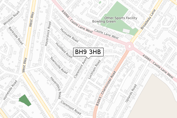 BH9 3HB map - large scale - OS Open Zoomstack (Ordnance Survey)