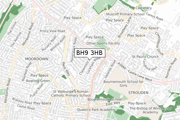 BH9 3HB map - small scale - OS Open Zoomstack (Ordnance Survey)