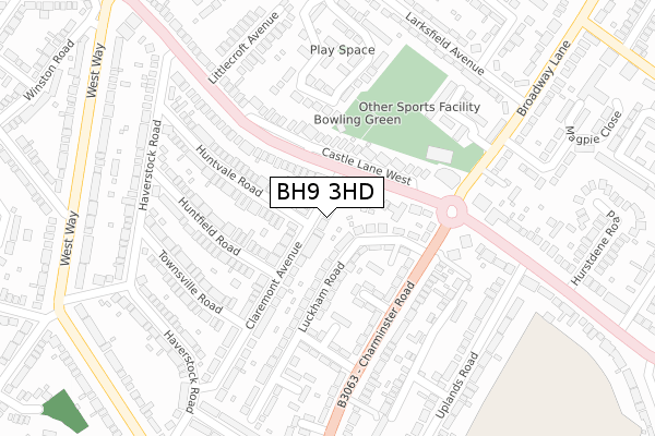 BH9 3HD map - large scale - OS Open Zoomstack (Ordnance Survey)