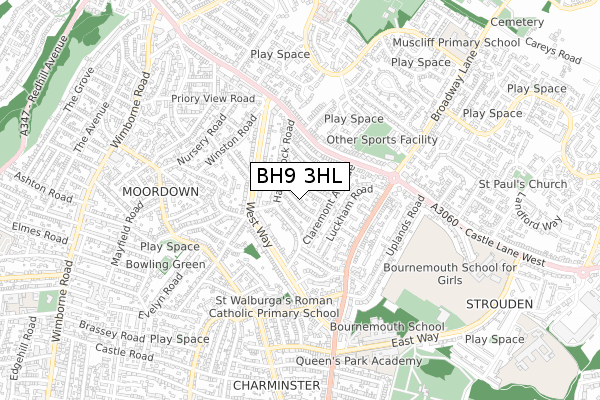 BH9 3HL map - small scale - OS Open Zoomstack (Ordnance Survey)