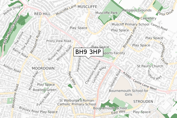 BH9 3HP map - small scale - OS Open Zoomstack (Ordnance Survey)