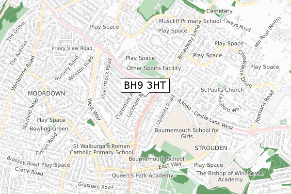 BH9 3HT map - small scale - OS Open Zoomstack (Ordnance Survey)