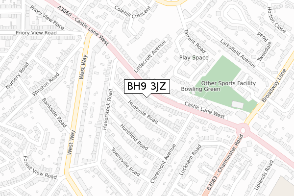 BH9 3JZ map - large scale - OS Open Zoomstack (Ordnance Survey)