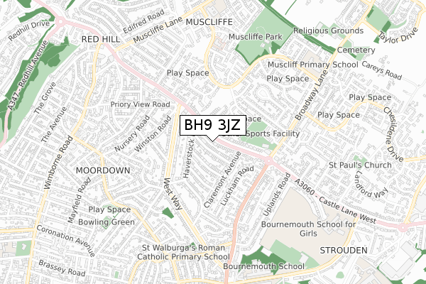 BH9 3JZ map - small scale - OS Open Zoomstack (Ordnance Survey)