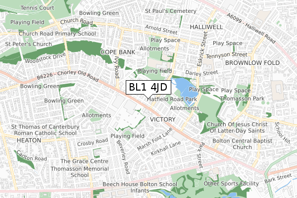 BL1 4JD map - small scale - OS Open Zoomstack (Ordnance Survey)