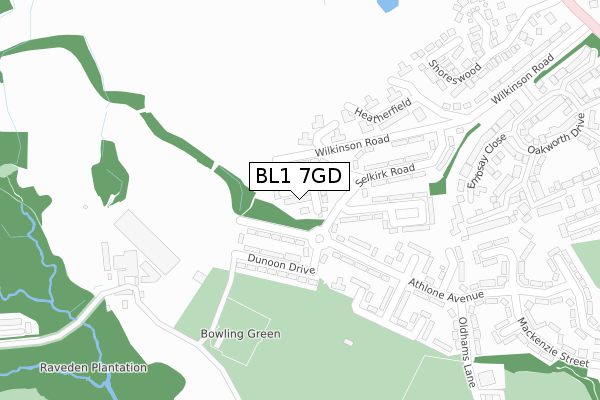 BL1 7GD map - large scale - OS Open Zoomstack (Ordnance Survey)