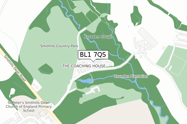 BL1 7QS map - large scale - OS Open Zoomstack (Ordnance Survey)