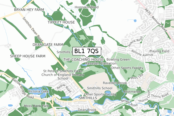 BL1 7QS map - small scale - OS Open Zoomstack (Ordnance Survey)