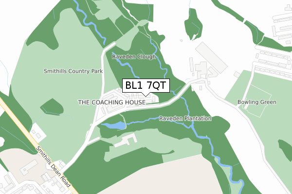 BL1 7QT map - large scale - OS Open Zoomstack (Ordnance Survey)