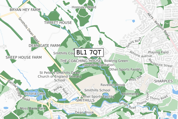 BL1 7QT map - small scale - OS Open Zoomstack (Ordnance Survey)