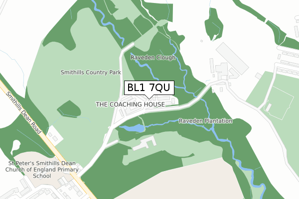 BL1 7QU map - large scale - OS Open Zoomstack (Ordnance Survey)