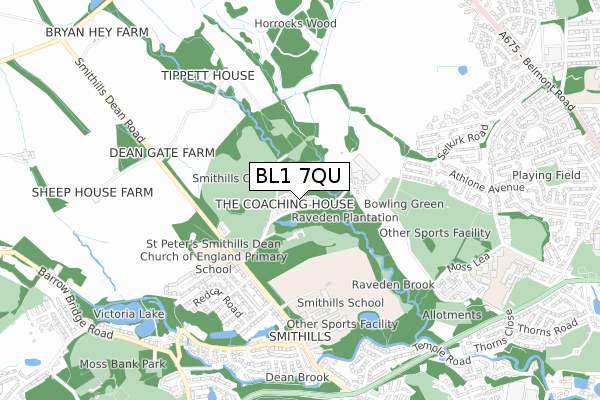 BL1 7QU map - small scale - OS Open Zoomstack (Ordnance Survey)