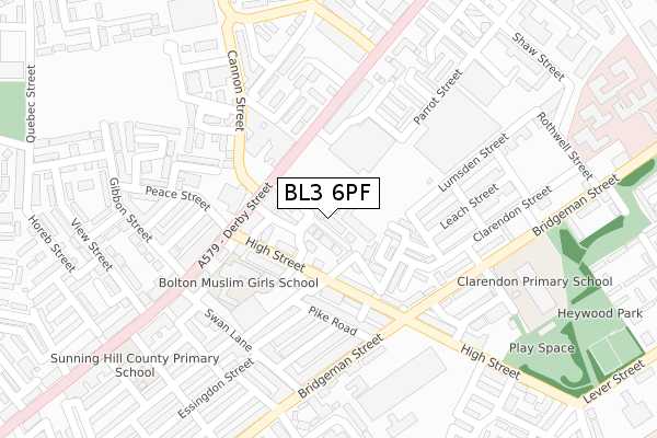 BL3 6PF map - large scale - OS Open Zoomstack (Ordnance Survey)