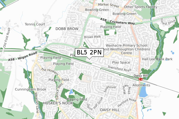 BL5 2PN map - small scale - OS Open Zoomstack (Ordnance Survey)