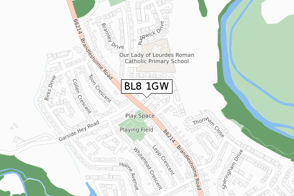 BL8 1GW map - large scale - OS Open Zoomstack (Ordnance Survey)