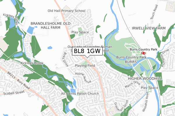 BL8 1GW map - small scale - OS Open Zoomstack (Ordnance Survey)