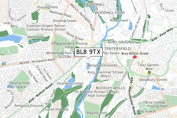 BL8 9TX map - small scale - OS Open Zoomstack (Ordnance Survey)