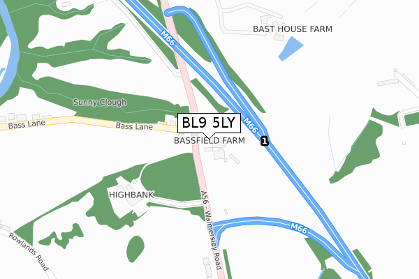 BL9 5LY map - large scale - OS Open Zoomstack (Ordnance Survey)