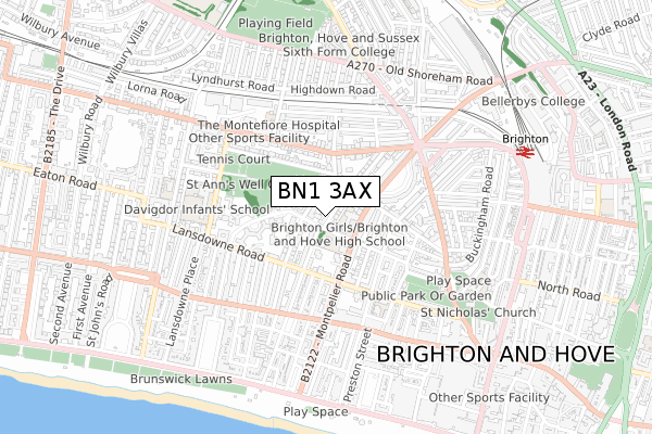 BN1 3AX map - small scale - OS Open Zoomstack (Ordnance Survey)