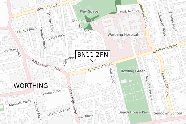 BN11 2FN map - large scale - OS Open Zoomstack (Ordnance Survey)