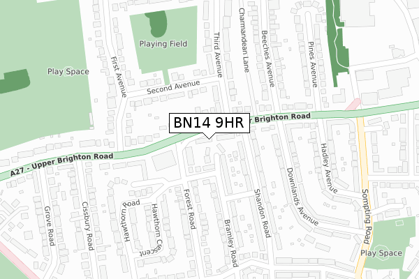 BN14 9HR map - large scale - OS Open Zoomstack (Ordnance Survey)