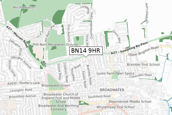 BN14 9HR map - small scale - OS Open Zoomstack (Ordnance Survey)