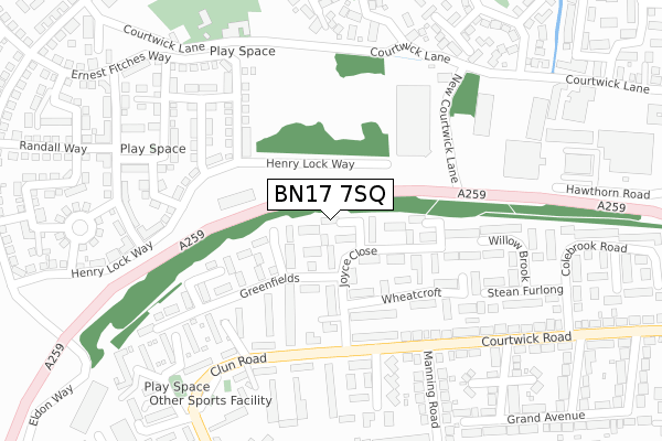 BN17 7SQ map - large scale - OS Open Zoomstack (Ordnance Survey)