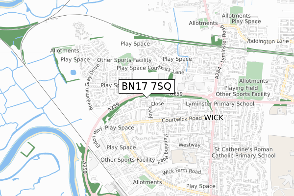 BN17 7SQ map - small scale - OS Open Zoomstack (Ordnance Survey)