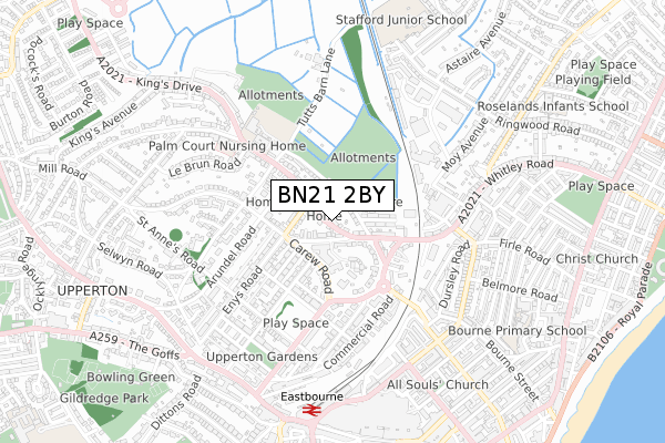 BN21 2BY map - small scale - OS Open Zoomstack (Ordnance Survey)