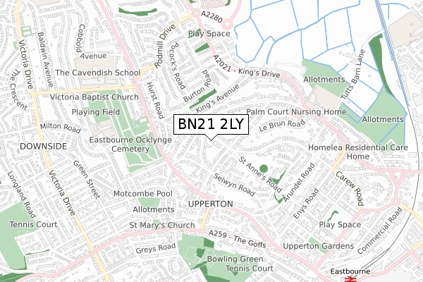 BN21 2LY map - small scale - OS Open Zoomstack (Ordnance Survey)