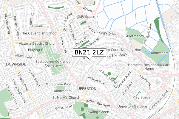 BN21 2LZ map - small scale - OS Open Zoomstack (Ordnance Survey)