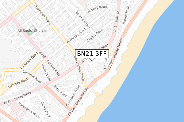 BN21 3FF map - large scale - OS Open Zoomstack (Ordnance Survey)