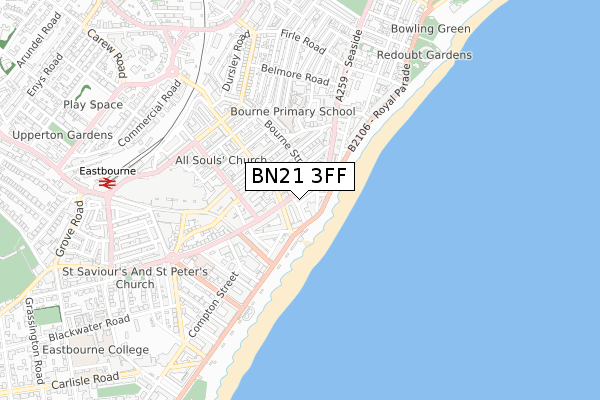 BN21 3FF map - small scale - OS Open Zoomstack (Ordnance Survey)