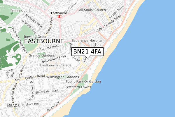 BN21 4FA map - small scale - OS Open Zoomstack (Ordnance Survey)