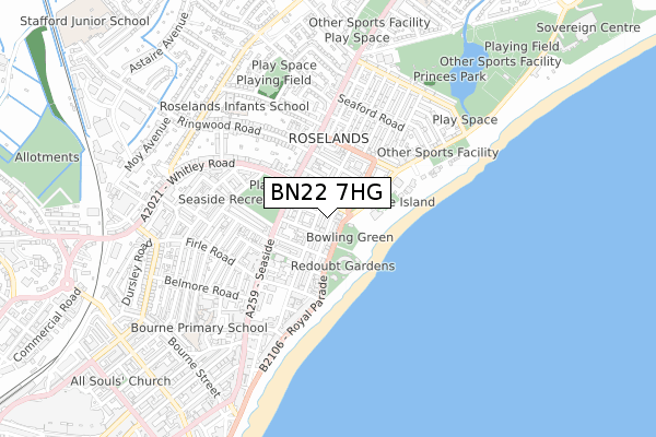 BN22 7HG map - small scale - OS Open Zoomstack (Ordnance Survey)